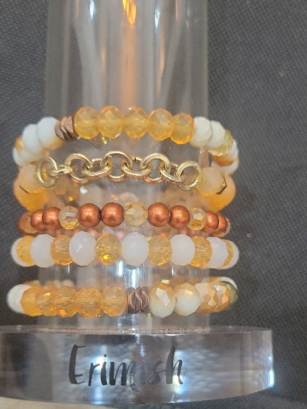 Erimish Gold, White & Amber Beaded Stack Bracelet Set
